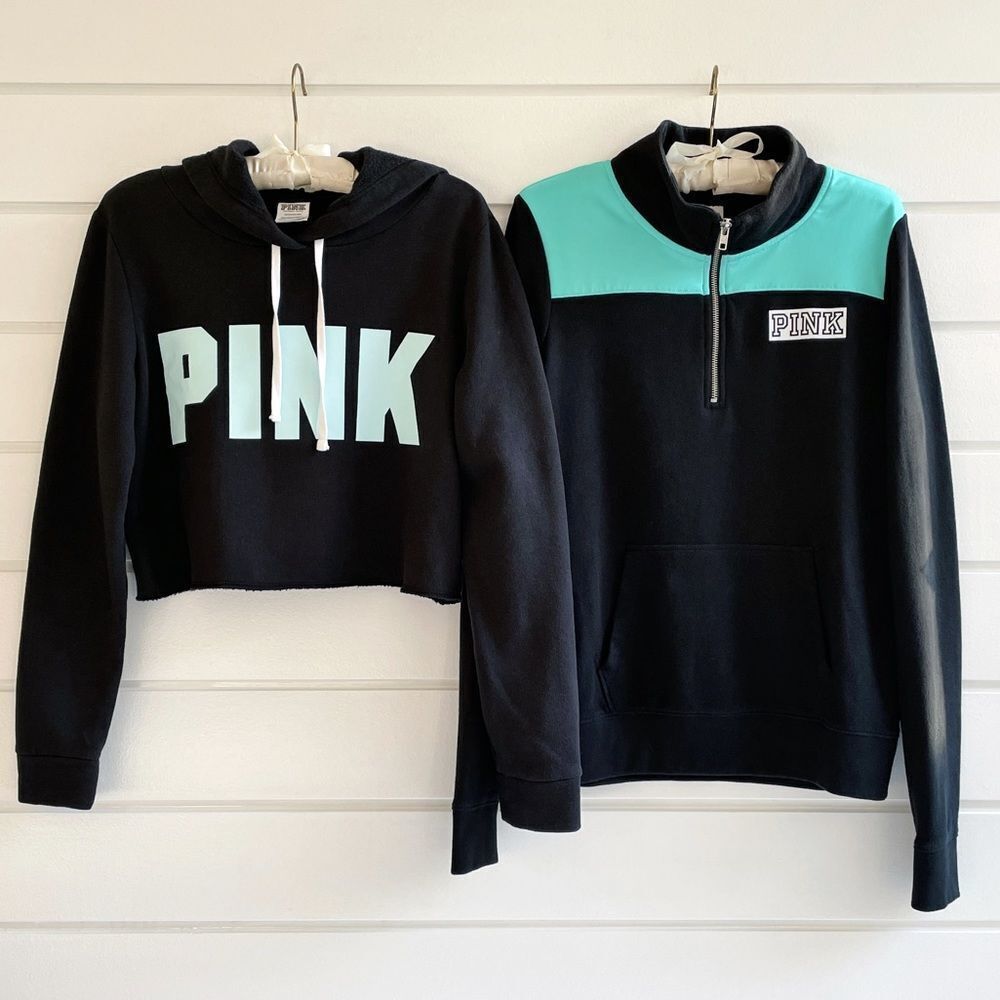 Victoria’s Secret Pink Sweatshirt Lot Perfect Quarter Zip & Crop Hoodie Top S/M